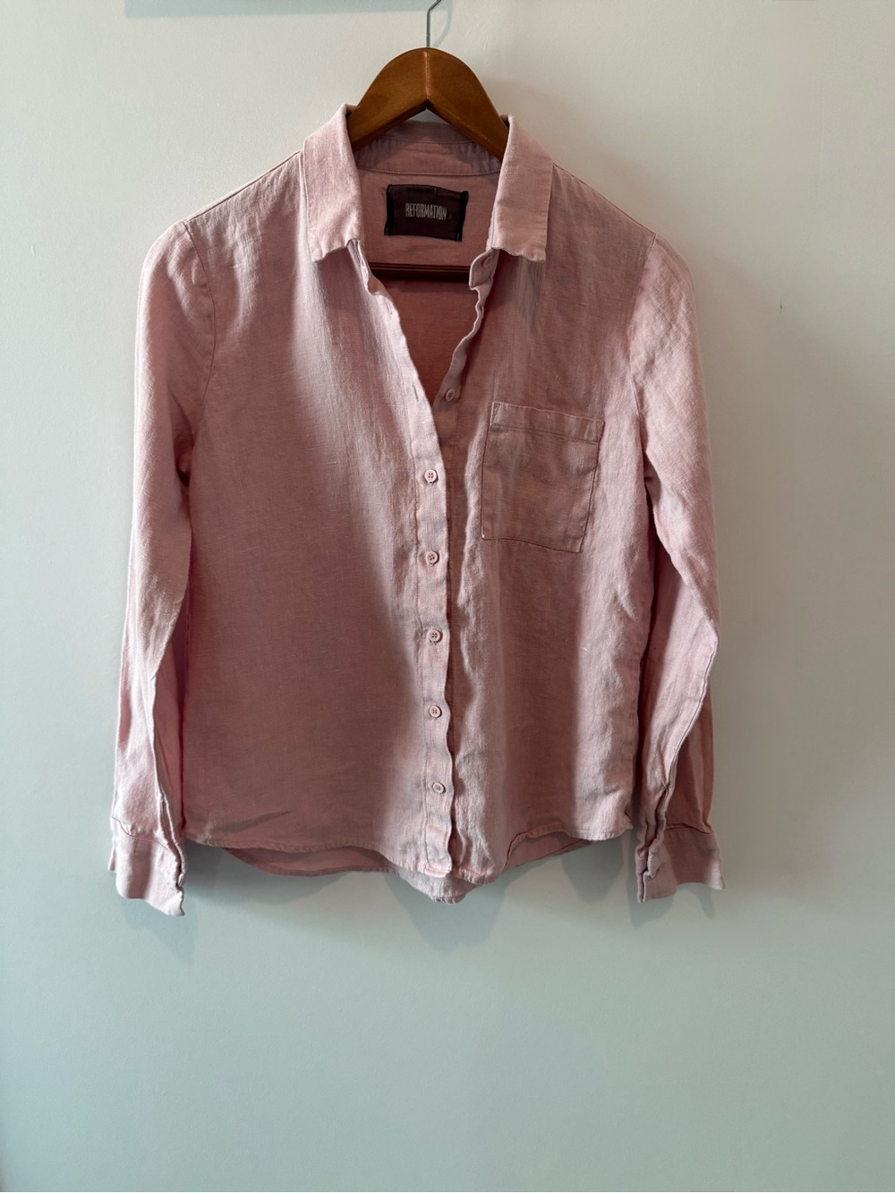 Reformation Light Pink 100% Linen Long Sleeve Button Down Shirt XS